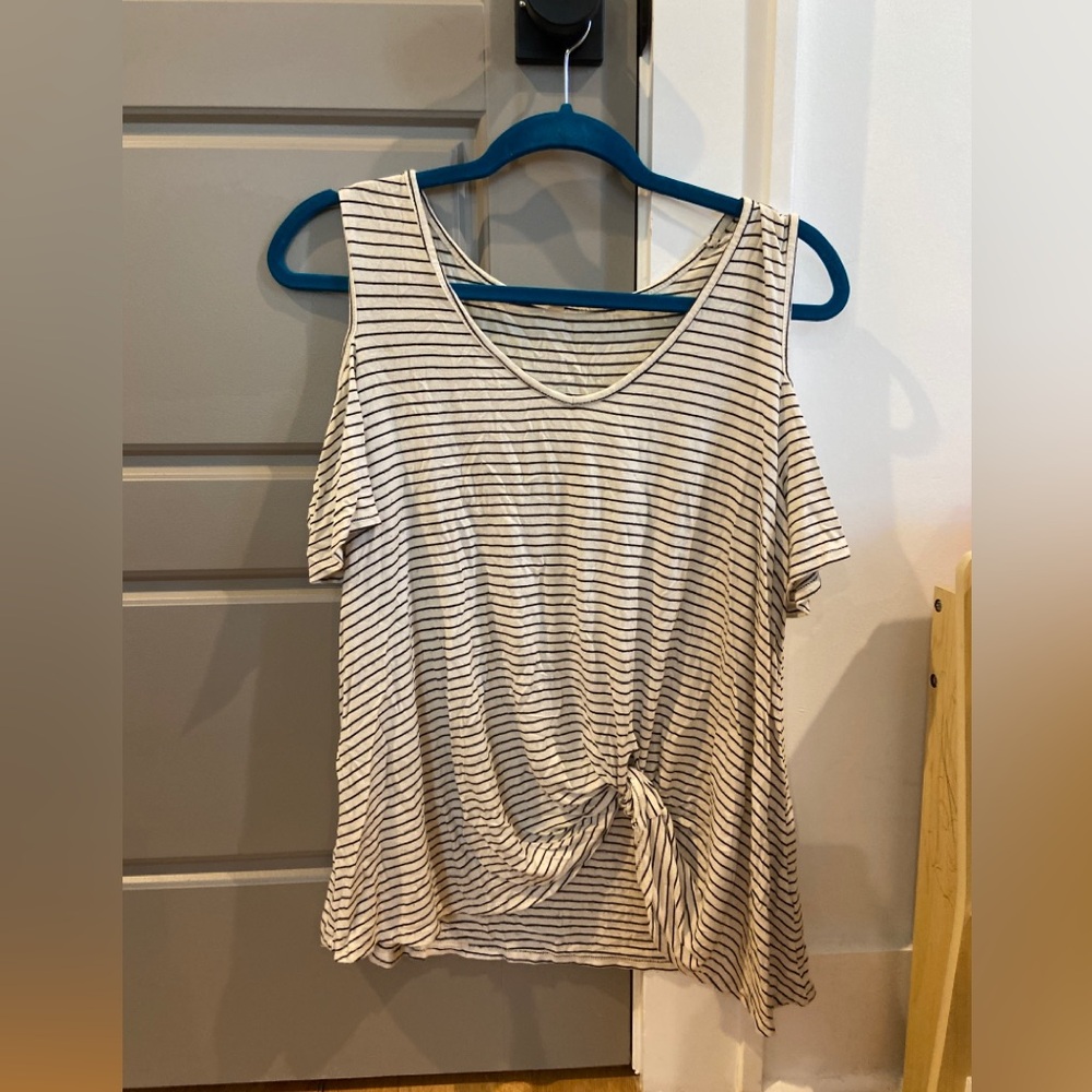 Love By Design Cream and White Sleeveless Tank Top with Tie Front